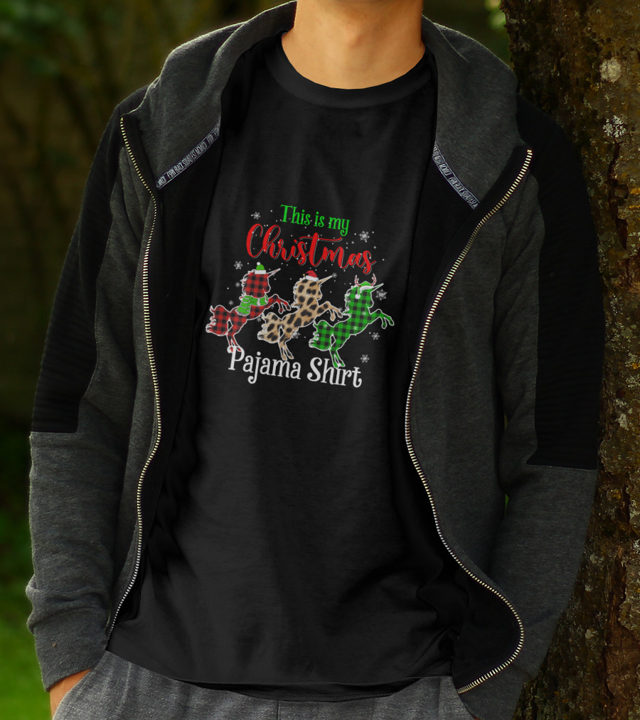 This Is My Christmas Pajama Shirt Unicorn Snowflakes Plaid Leopard T-Shirt