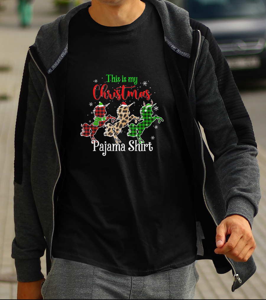 This Is My Christmas Pajama Shirt Unicorn Snowflakes Plaid Leopard T-Shirt