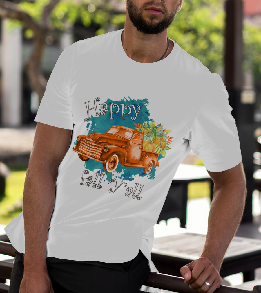 Happy Fall Y'all Rustic Truck With Pumpkins T-Shirt