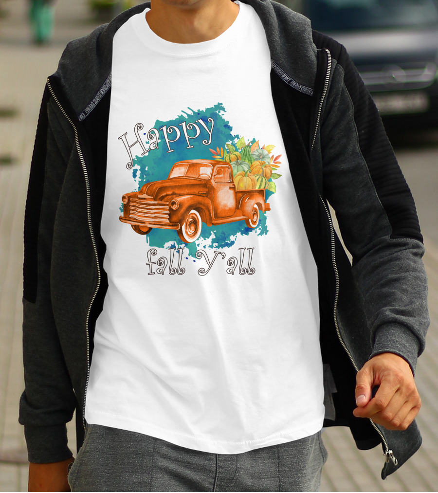 Happy Fall Y'all Rustic Truck With Pumpkins T-Shirt