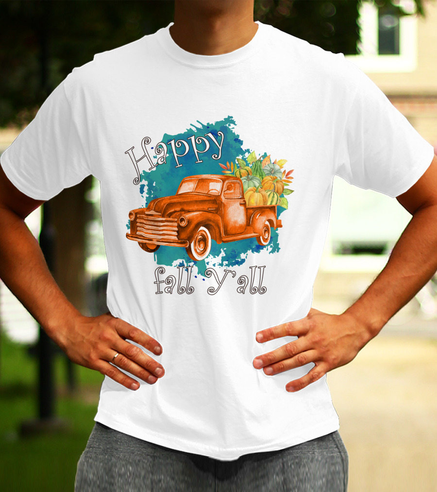Happy Fall Y'all Rustic Truck With Pumpkins T-Shirt