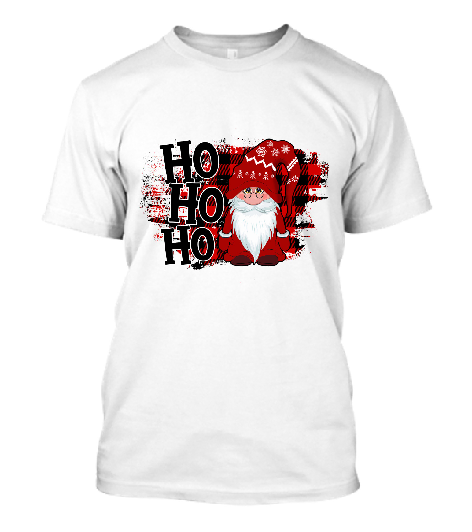 Ho Ho Ho Gnome Christmas Plaid Santa T-Shirt