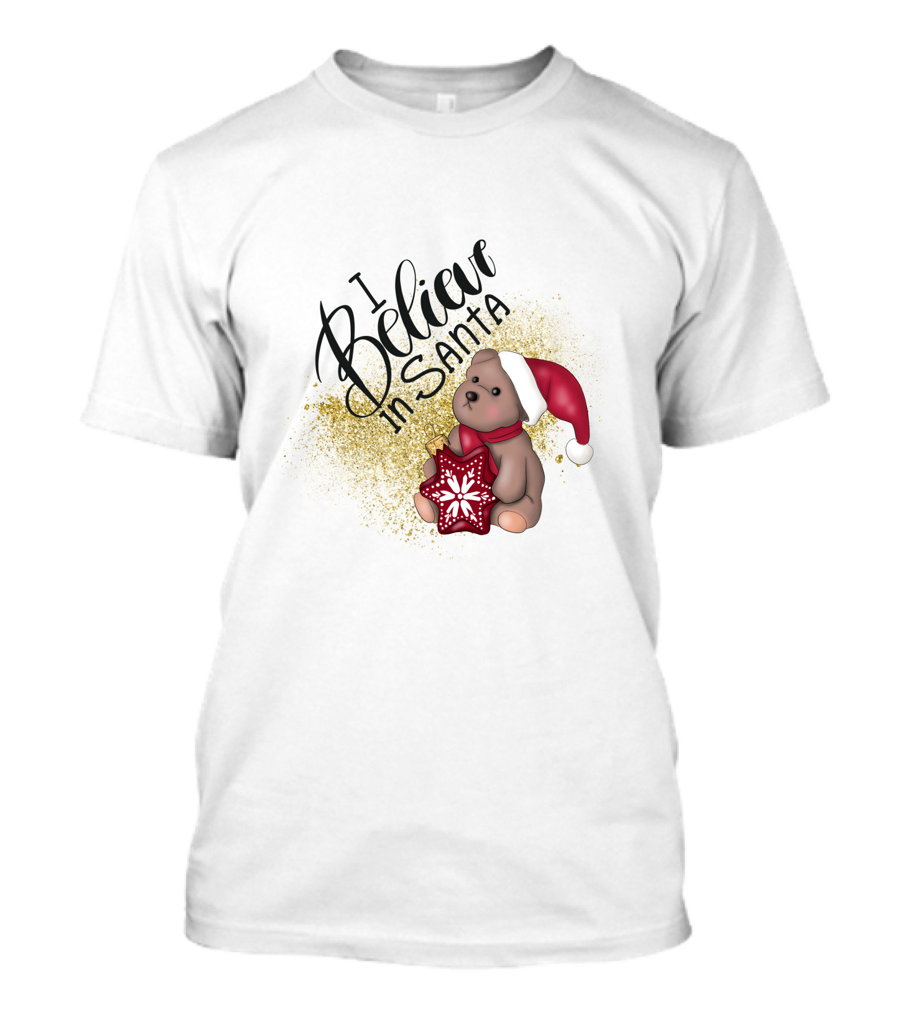 I Believe In Santa Bear With Red Hat And Star Cookie T-Shirt
