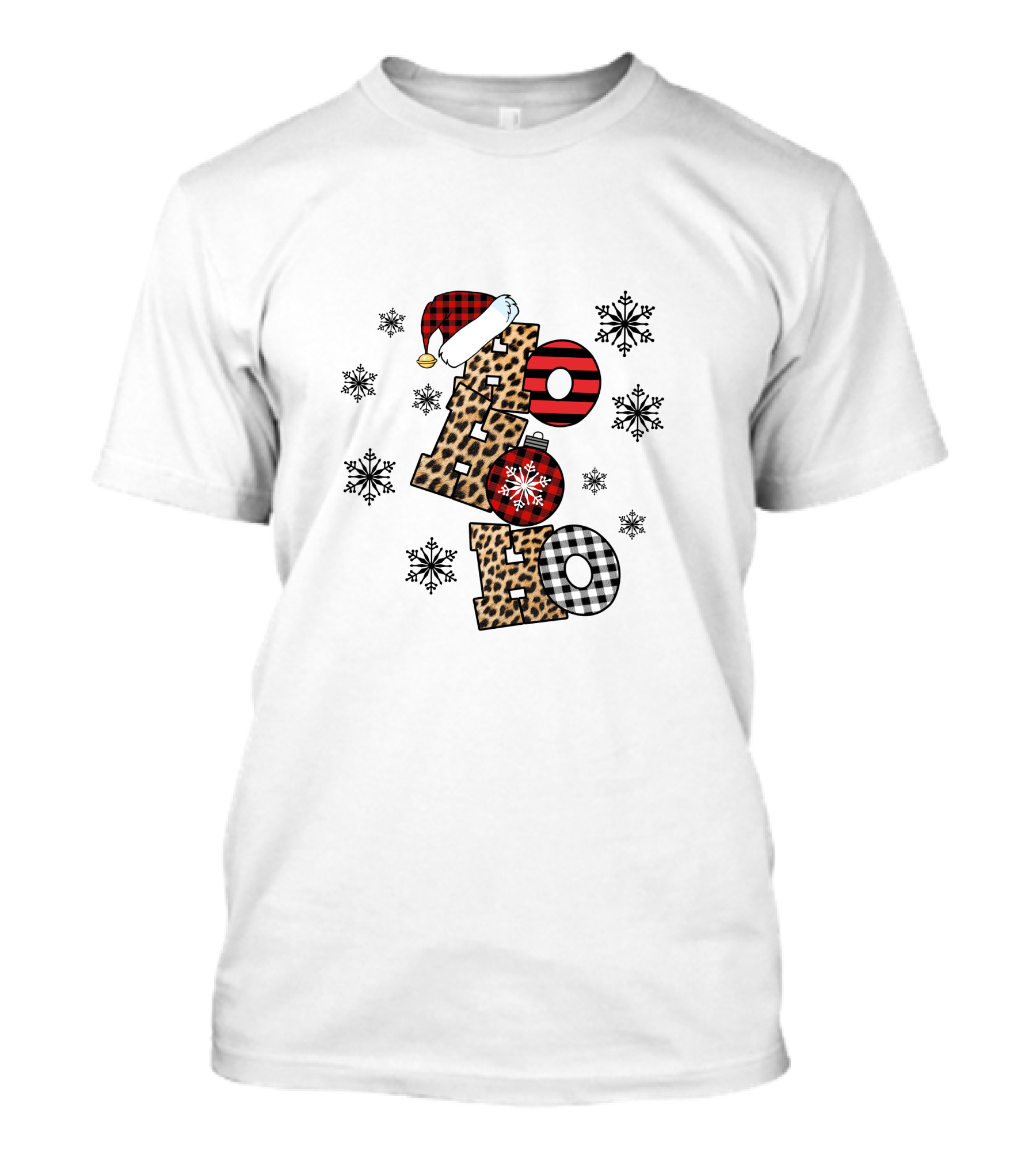 Ho Ho Ho Christmas Leopard Print Santa Snowflakes T-Shirt