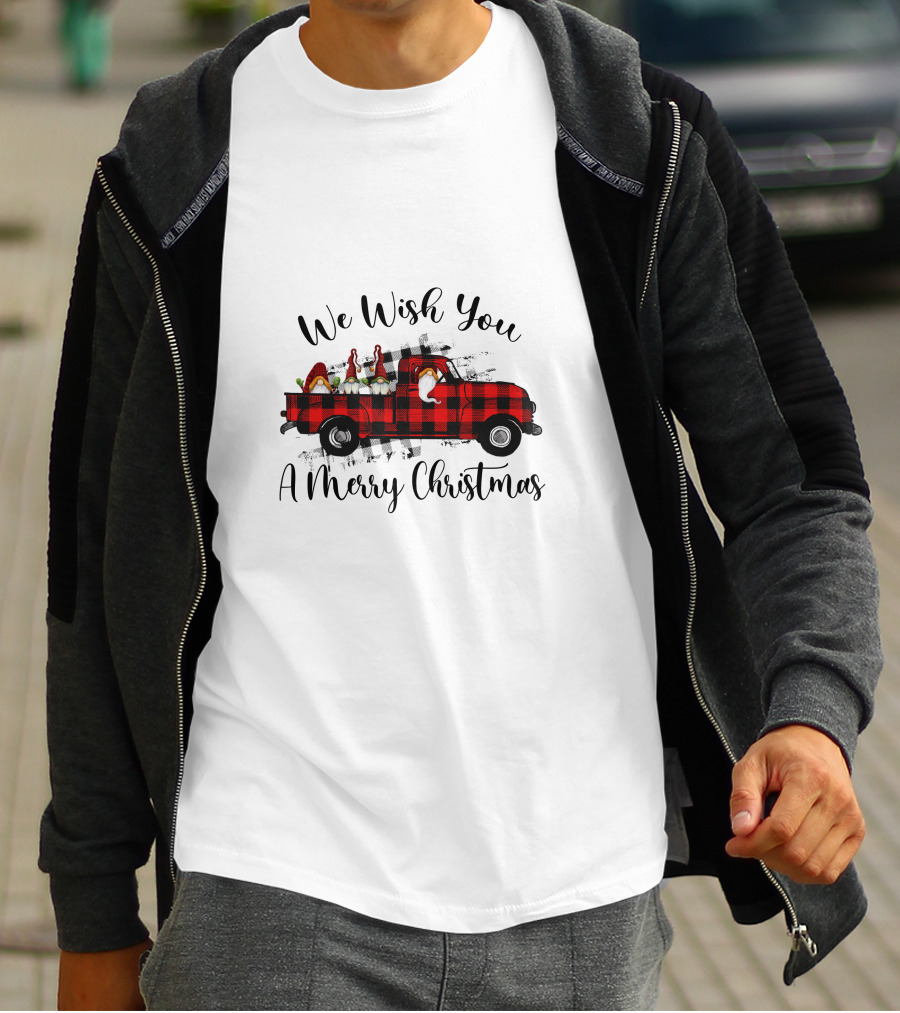 We Wish You A Merry Christmas Plaid Truck Holiday T-Shirt