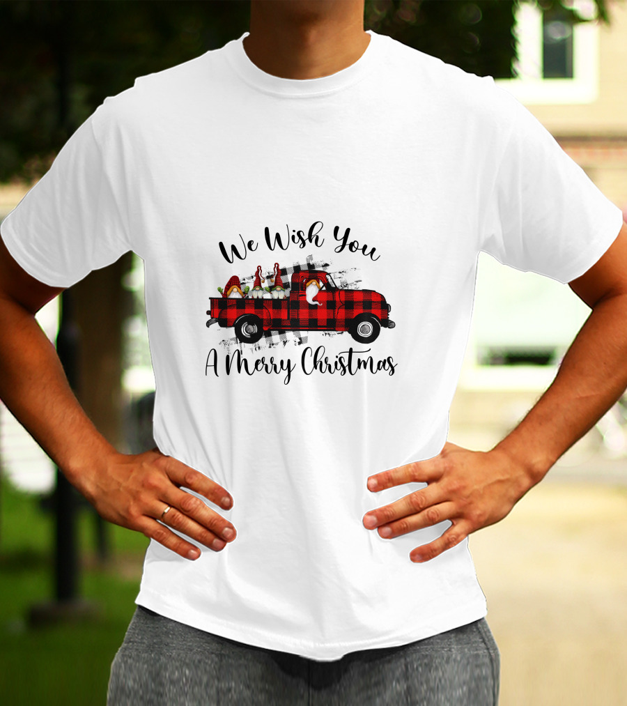 We Wish You A Merry Christmas Plaid Truck Holiday T-Shirt