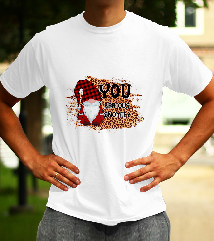 You Serious Gnomie Plaid Hat Leopard Background T-Shirt
