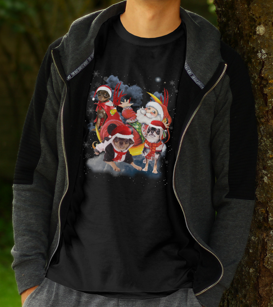 Santa's Sleigh Ride With Festive Christmas Dogs T-Shirt