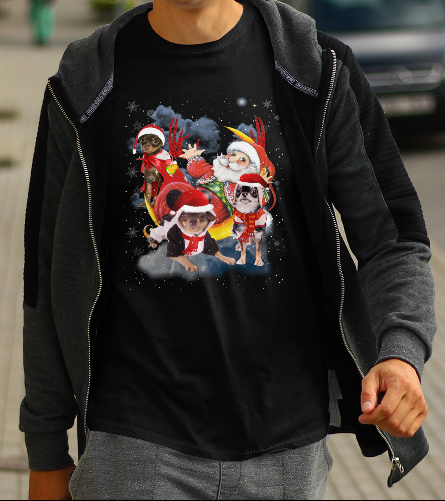 Santa's Sleigh Ride With Festive Christmas Dogs T-Shirt