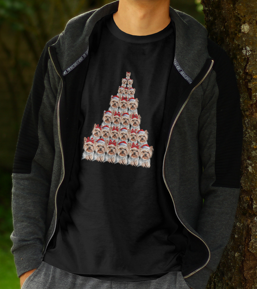 Christmas Yorkshire Terrier Santa Hat Tree T-Shirt