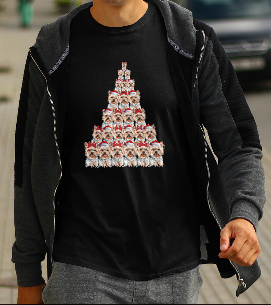 Christmas Yorkshire Terrier Santa Hat Tree T-Shirt