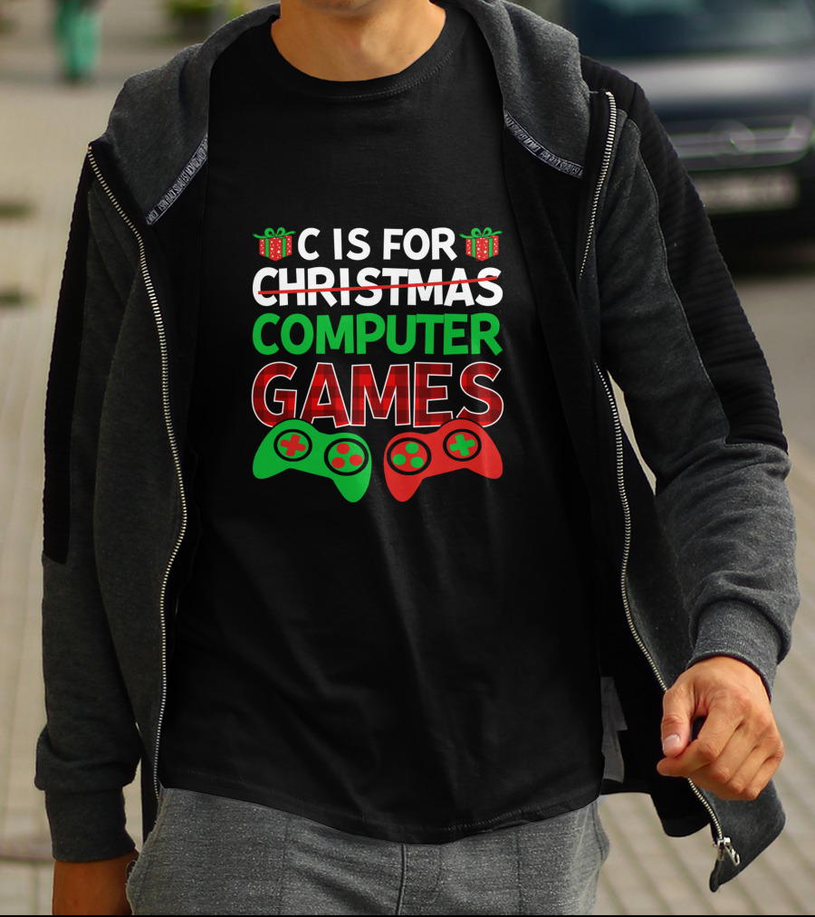C Is For Christmas Computer Games With Holiday Controllers T-Shirt