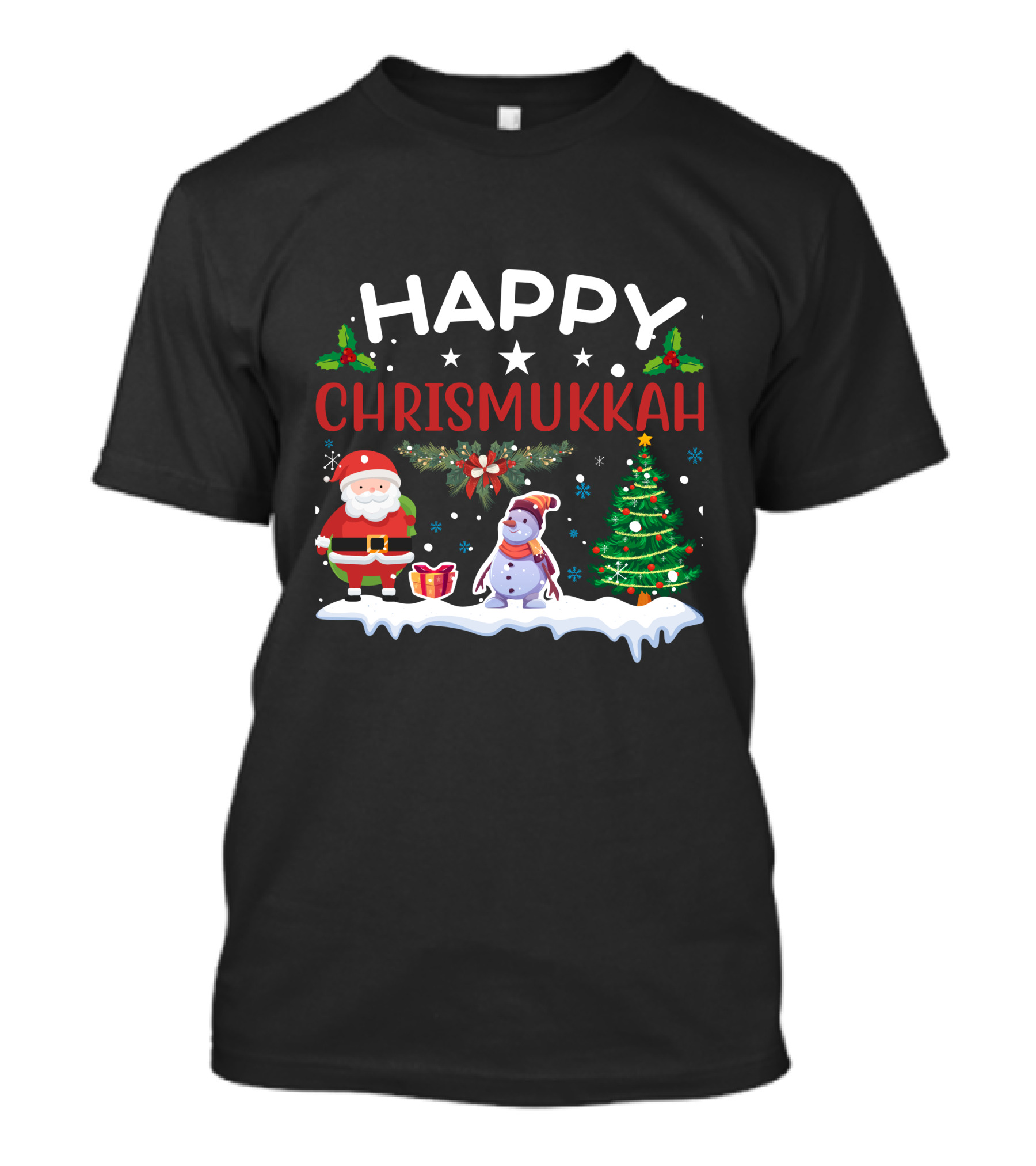 Happy Chrismukkah Santa Snowman Christmas Tree T-Shirt