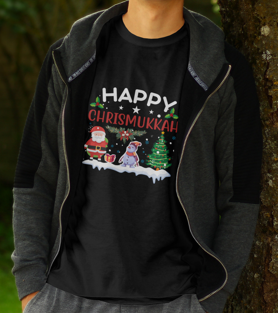 Happy Chrismukkah Santa Snowman Christmas Tree T-Shirt