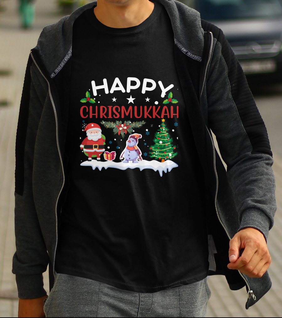 Happy Chrismukkah Santa Snowman Christmas Tree T-Shirt