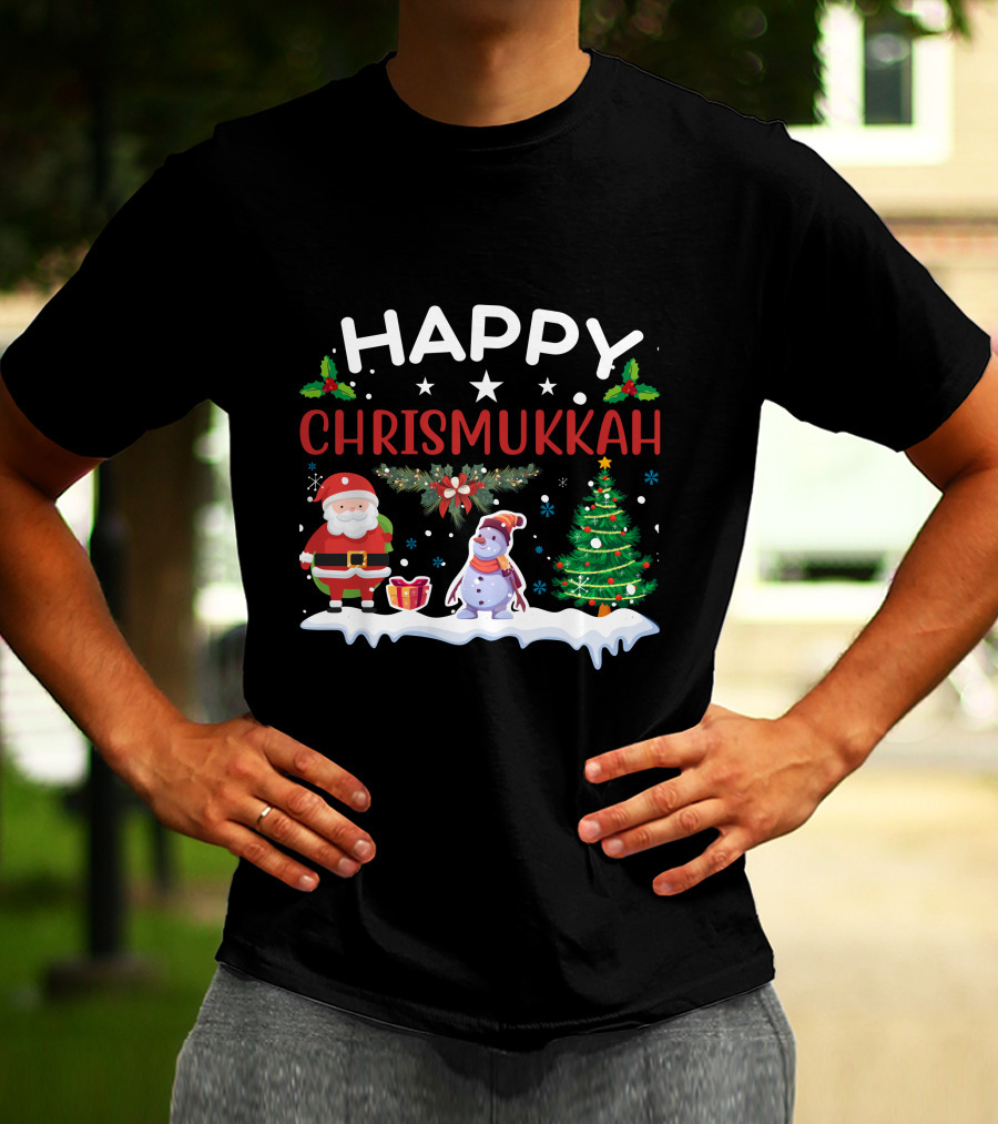 Happy Chrismukkah Santa Snowman Christmas Tree T-Shirt
