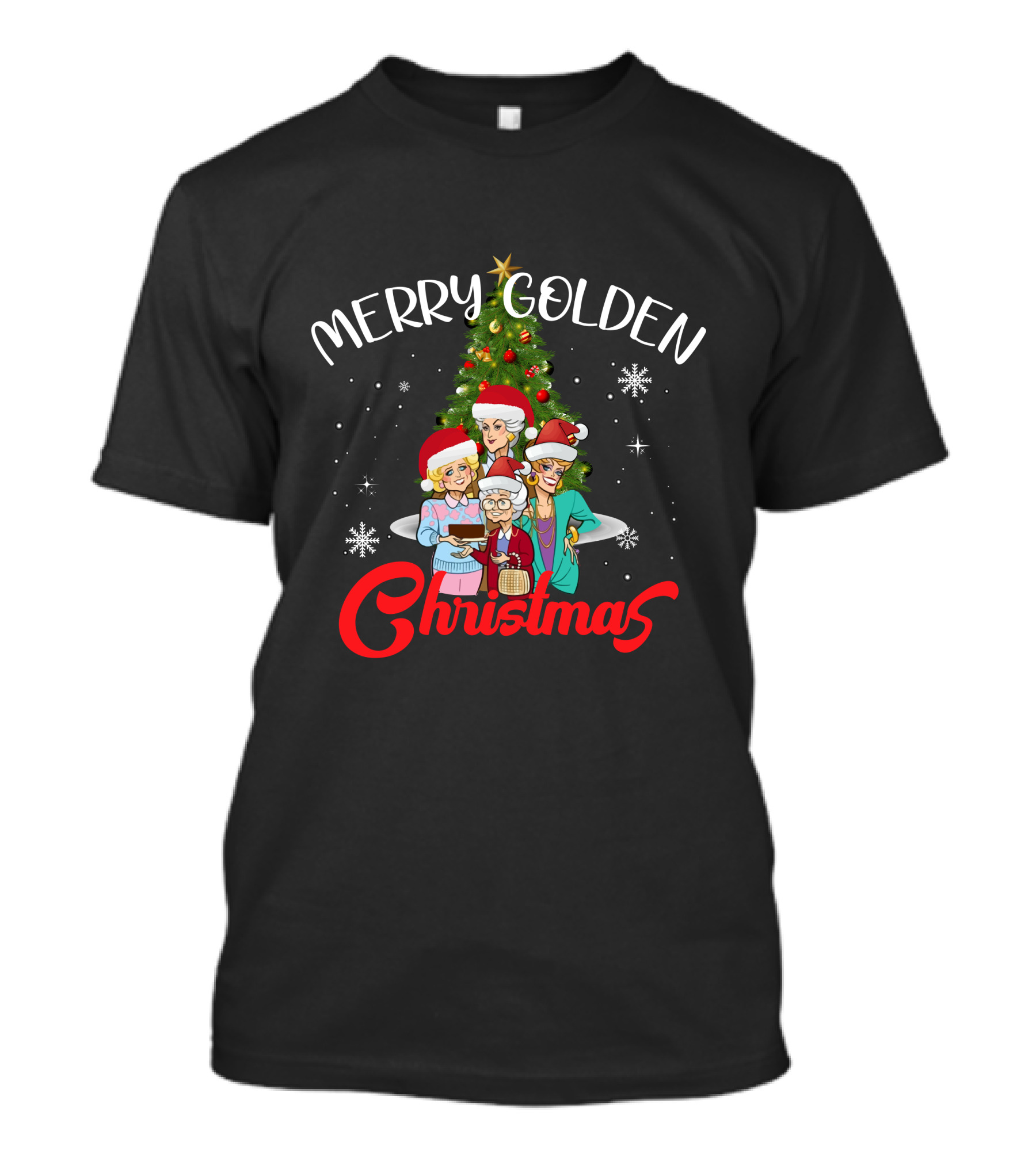 Merry Golden Christmas Golden Girls Santa Hats Christmas Tree Snowflakes T-Shirt