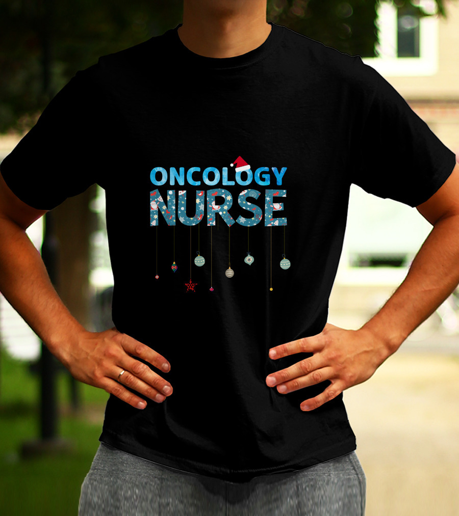 Oncology Nurse Christmas Ornament Santa Hat T-Shirt