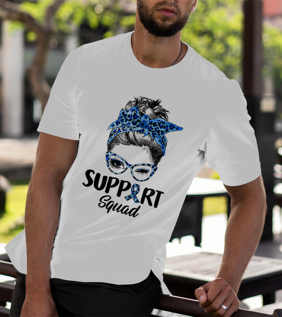 Messy Bun Support Squad Diabetes Awareness Ribbon Glasses And Bandana T-Shirt