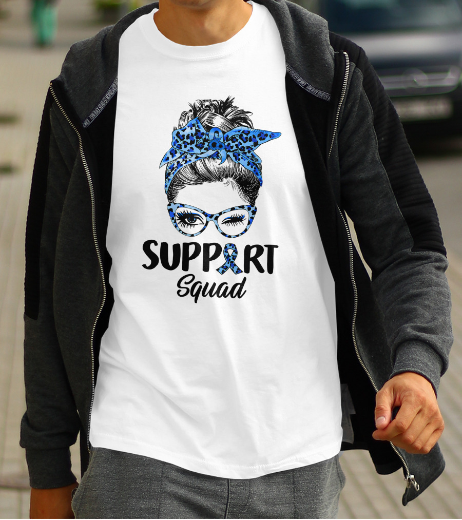 Messy Bun Support Squad Diabetes Awareness Ribbon Glasses And Bandana T-Shirt