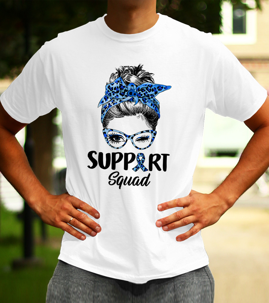 Messy Bun Support Squad Diabetes Awareness Ribbon Glasses And Bandana T-Shirt