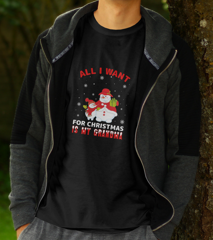 All I Want For Christmas Is My Grandma Snowman Family Holding Gifts T-Shirt