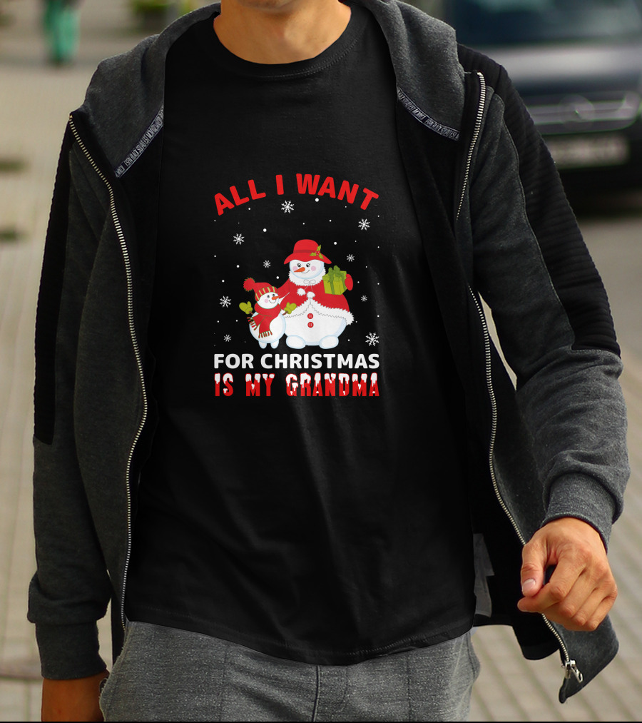 All I Want For Christmas Is My Grandma Snowman Family Holding Gifts T-Shirt
