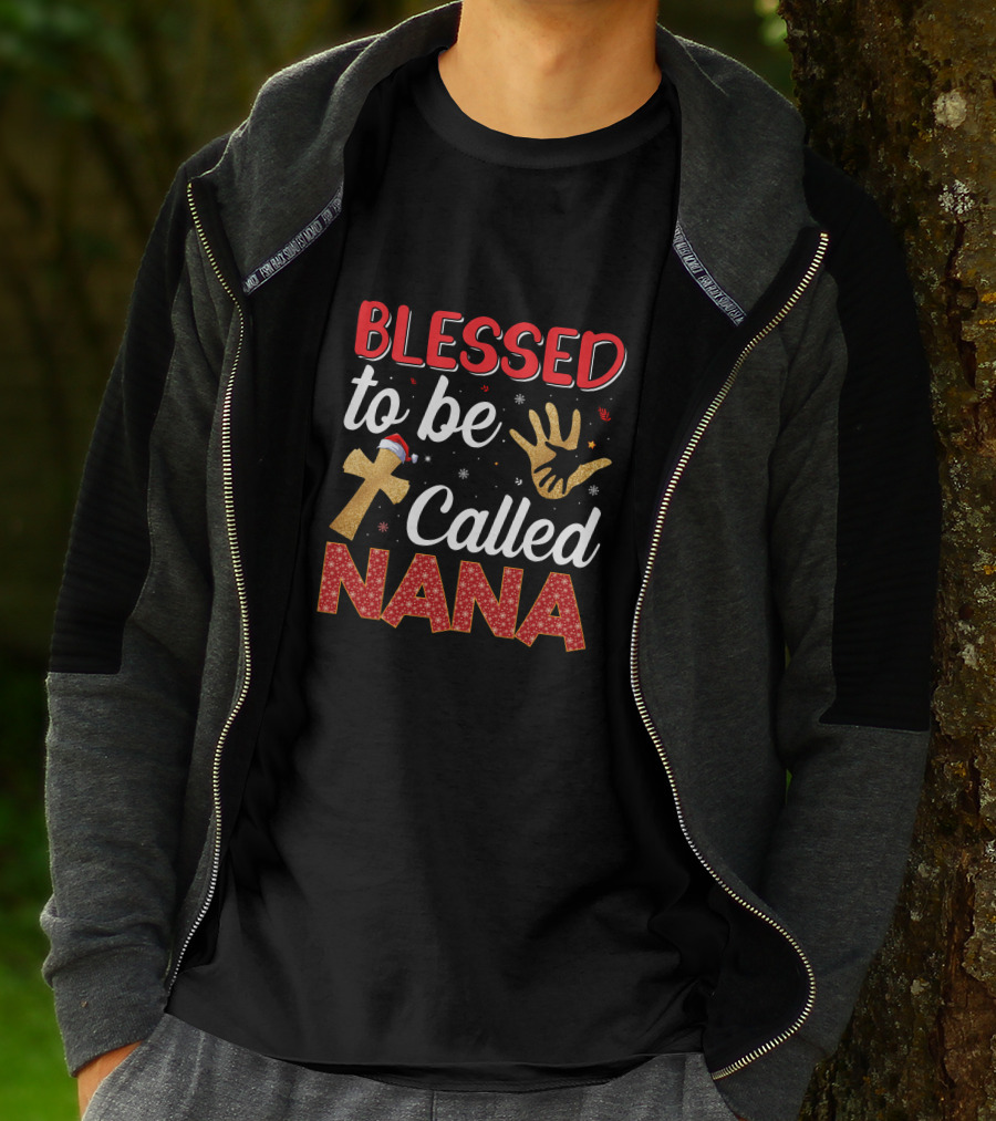 Blessed To Be Called Nana With Christmas Cross And Handprint Elements T-Shirt