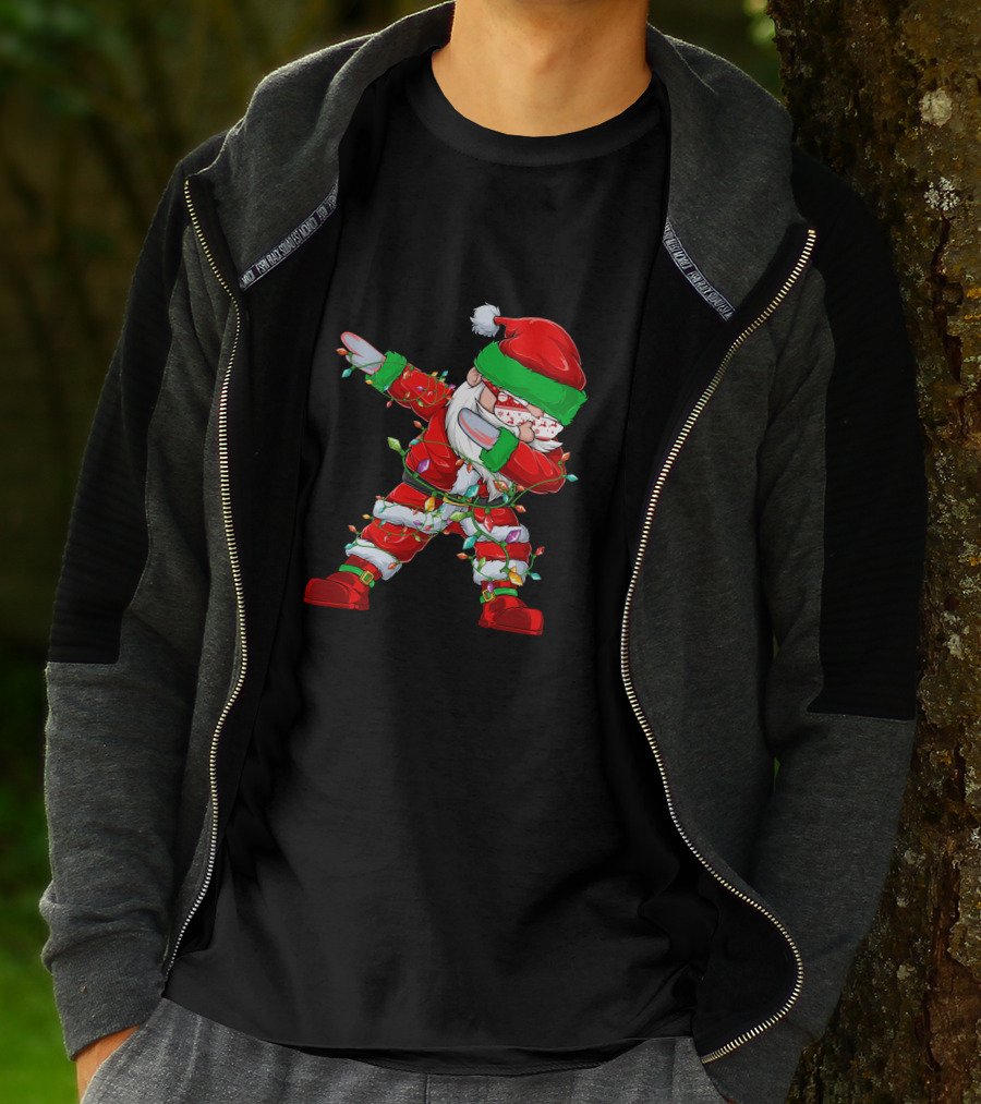 Dabbing Santa Wrapped In Christmas Lights T-Shirt