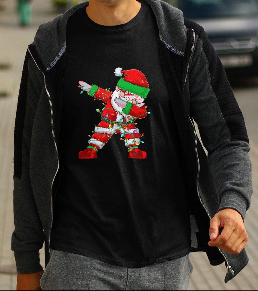 Dabbing Santa Wrapped In Christmas Lights T-Shirt