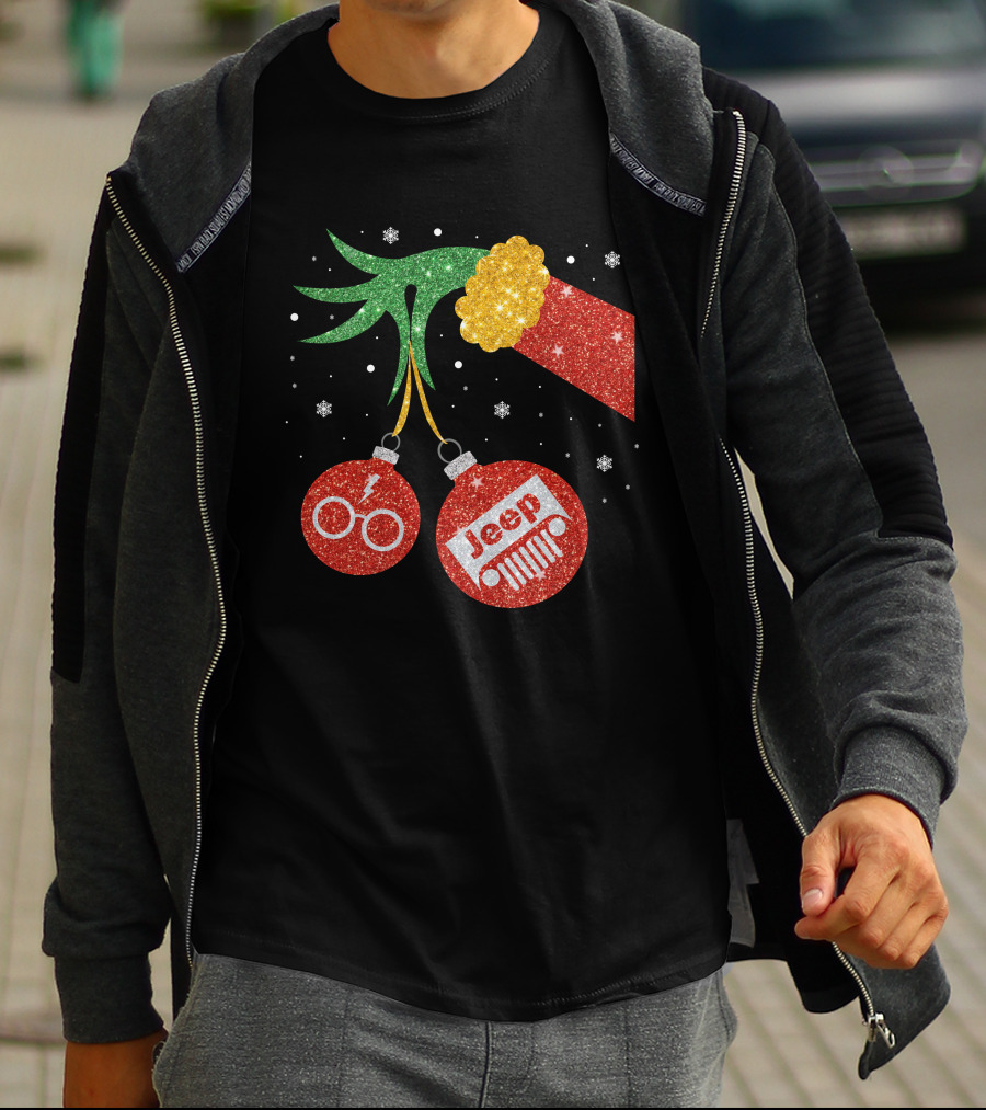 Jeep Grinch Hand Christmas Ornament Harry Glasses T-Shirt