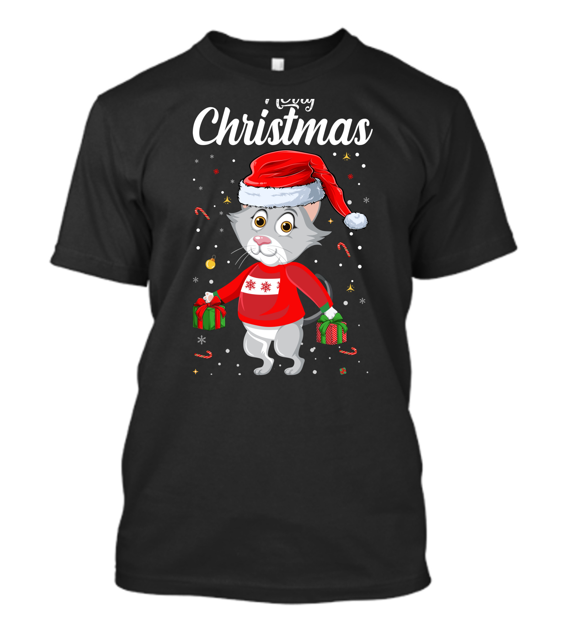 Merry Christmas Catboy With Santa Hat And Gifts T-Shirt