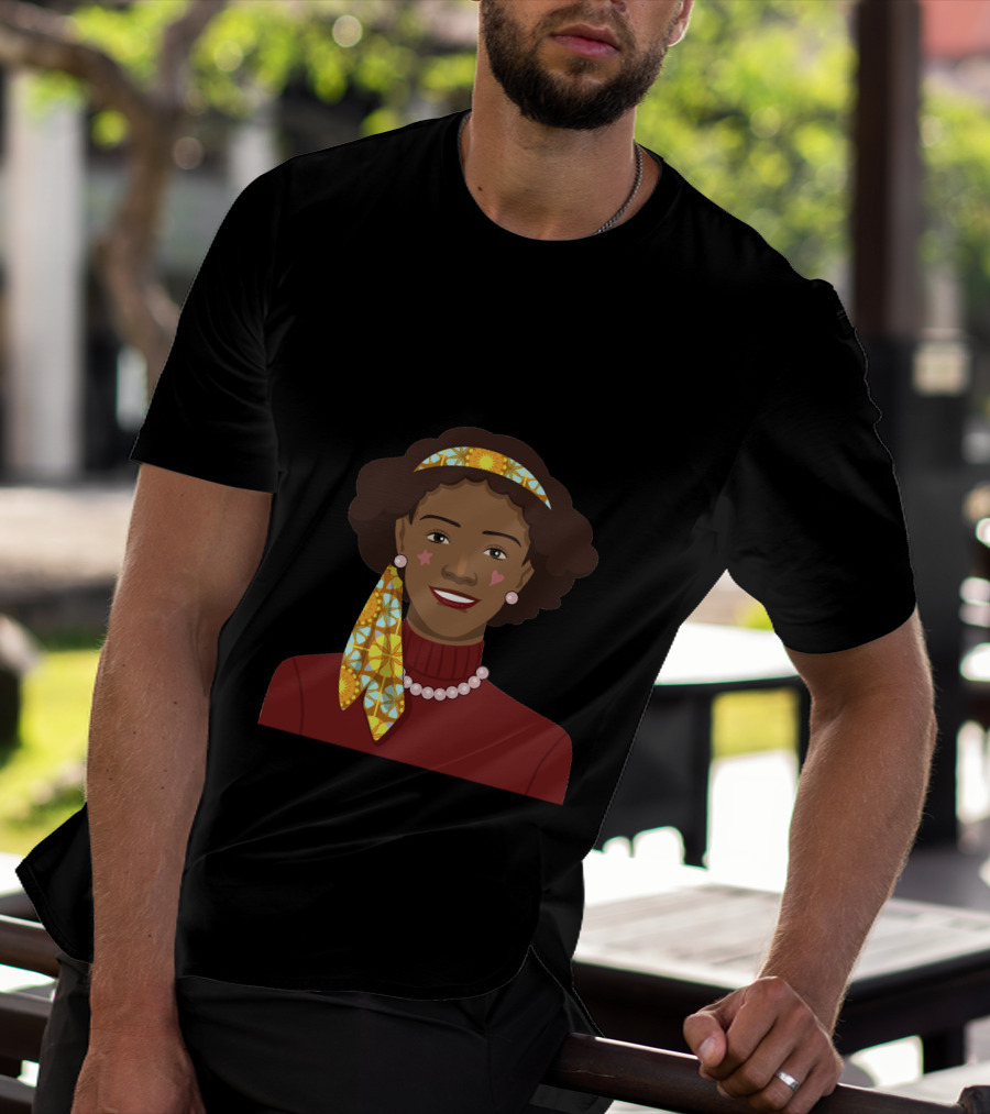 Black African Woman With Patterned Headband And Red T-Shirt