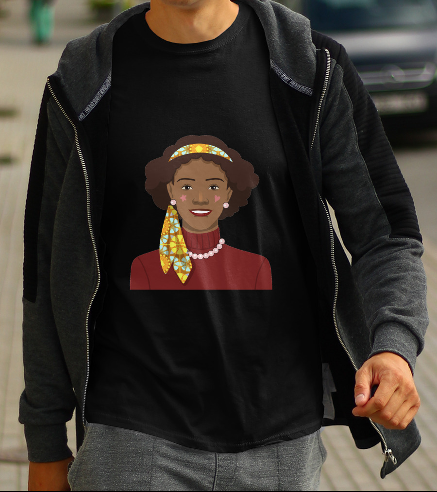 Black African Woman With Patterned Headband And Red T-Shirt