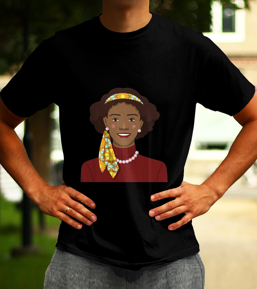 Black African Woman With Patterned Headband And Red T-Shirt