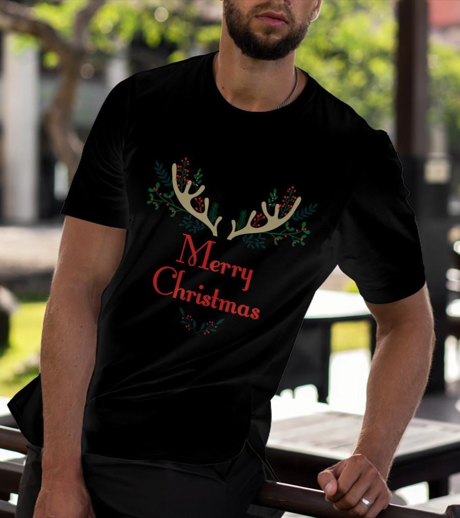 Merry Christmas Antlers Holiday Cheer T-Shirt