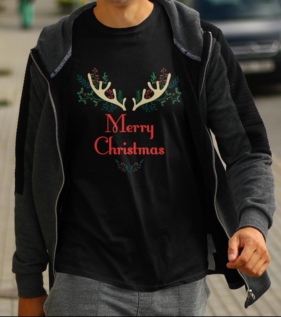 Merry Christmas Antlers Holiday Cheer T-Shirt