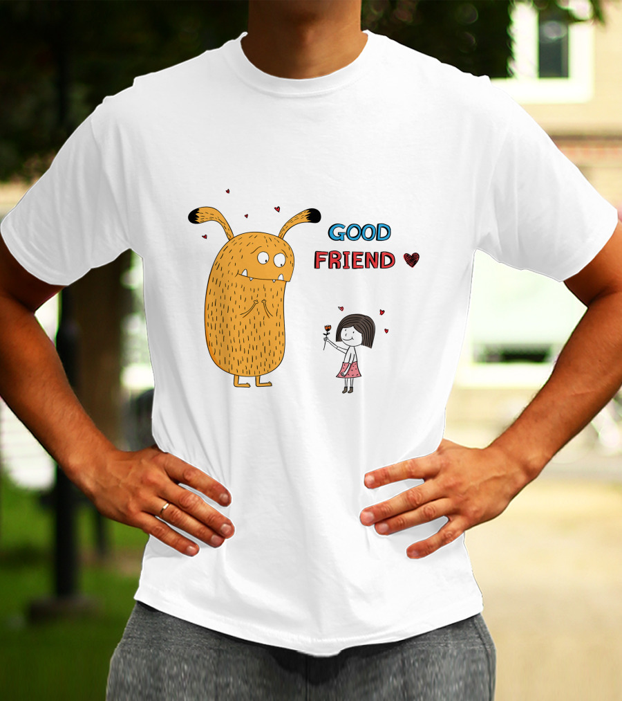 Good Friend Cute Monster And Girl With Hearts T-Shirt