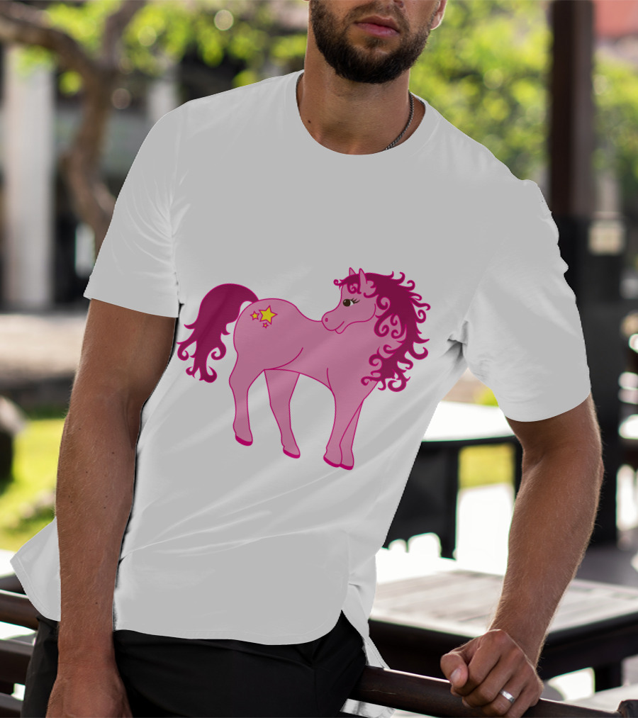 Cute Pink Pony With Curly Mane And Star Markings T-Shirt