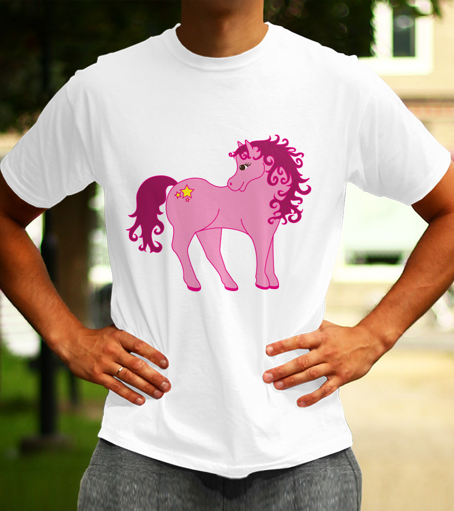 Cute Pink Pony With Curly Mane And Star Markings T-Shirt