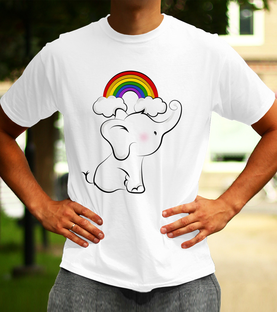 Elephants Love Rainbows Colorful Clouds Cute T-Shirt