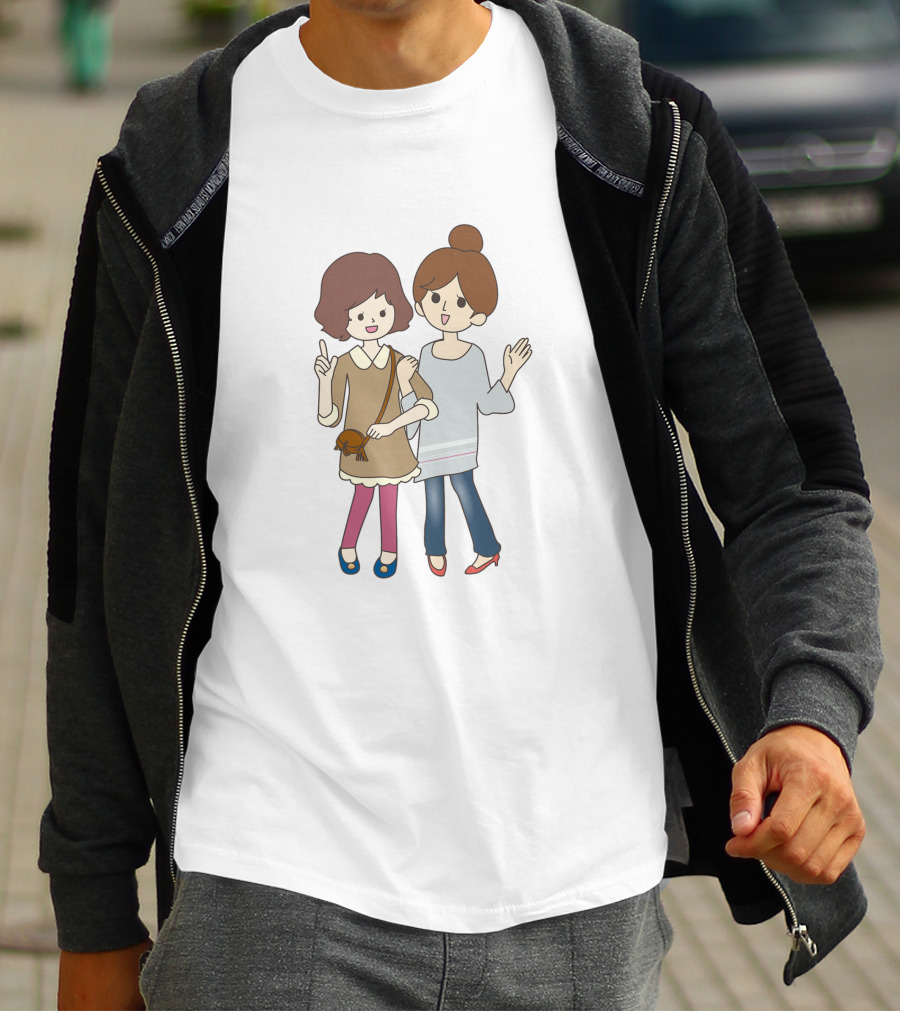 Happy Best Friends Cute Cartoon Style Duo With Bag T-Shirt