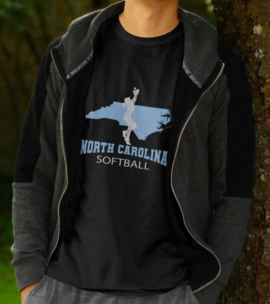 North Carolina Softball Girl Silhouette With State Map T-Shirt
