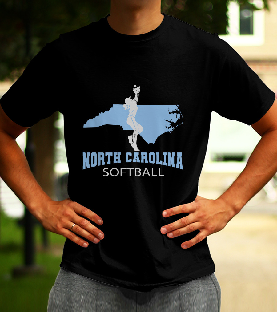 North Carolina Softball Girl Silhouette With State Map T-Shirt