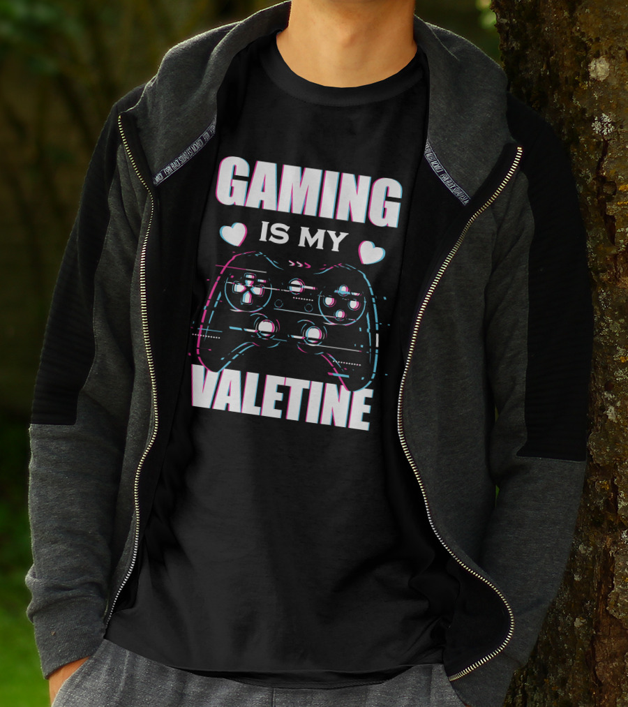 Gaming Is My Valentine Controller Hearts Glitch Effect T-Shirt