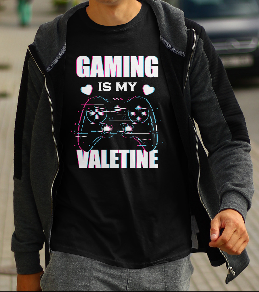 Gaming Is My Valentine Controller Hearts Glitch Effect T-Shirt