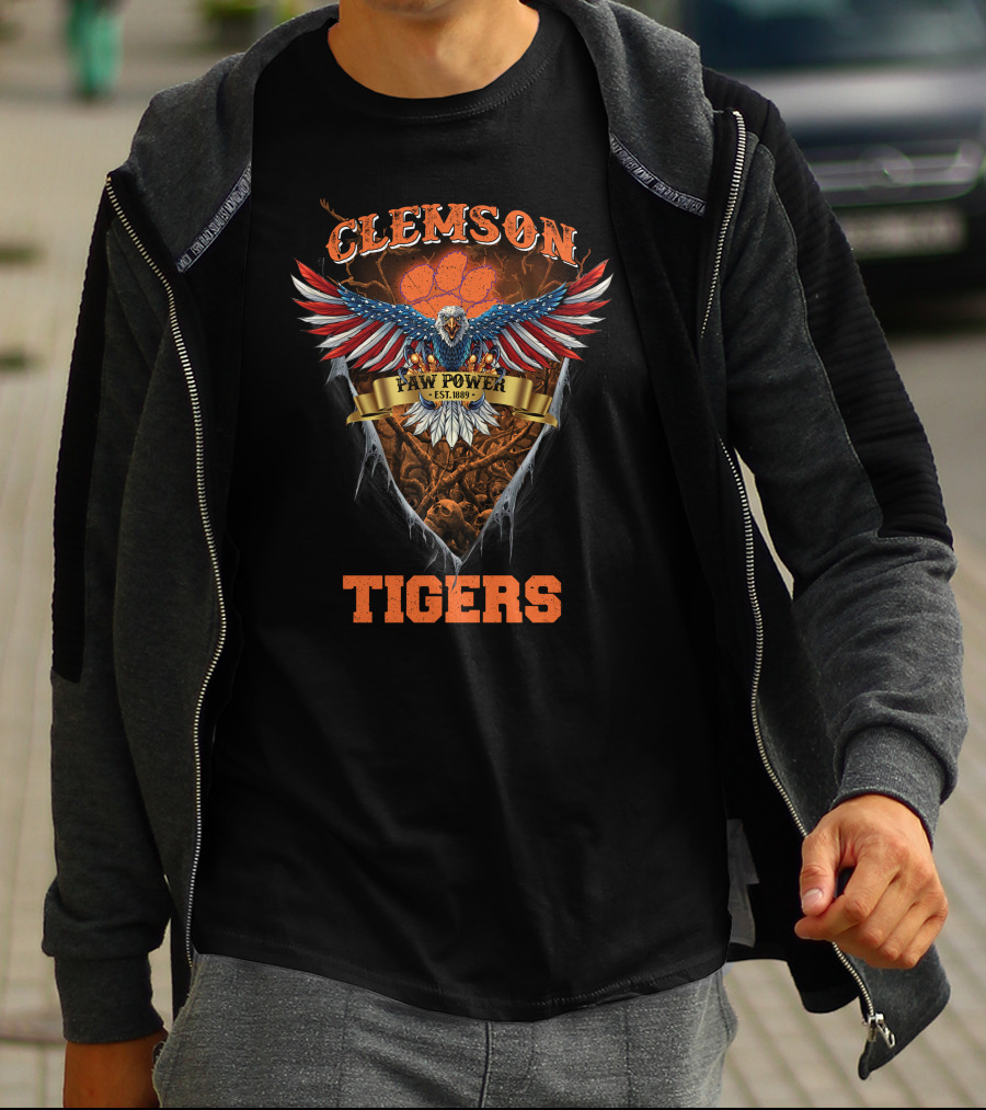 Clemson Tigers Paw Power Est. 1889 Us Eagle Ct T-Shirt