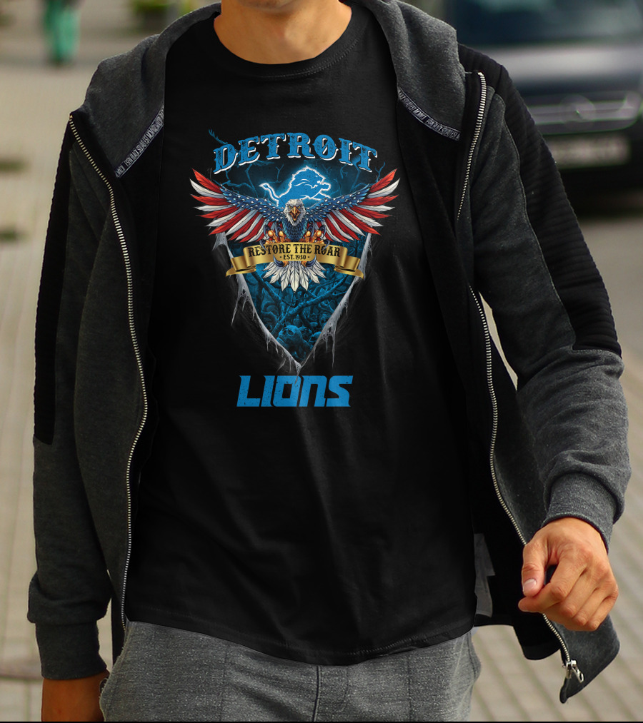 Detroit Lions Restore The Roar Est. 1930 Us Eagle T-Shirt