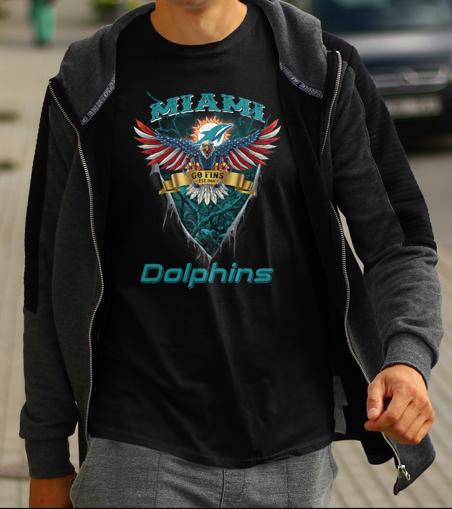 Miami Dolphins Go Fins Est. 1966 Us Eagle Nfl T-Shirt