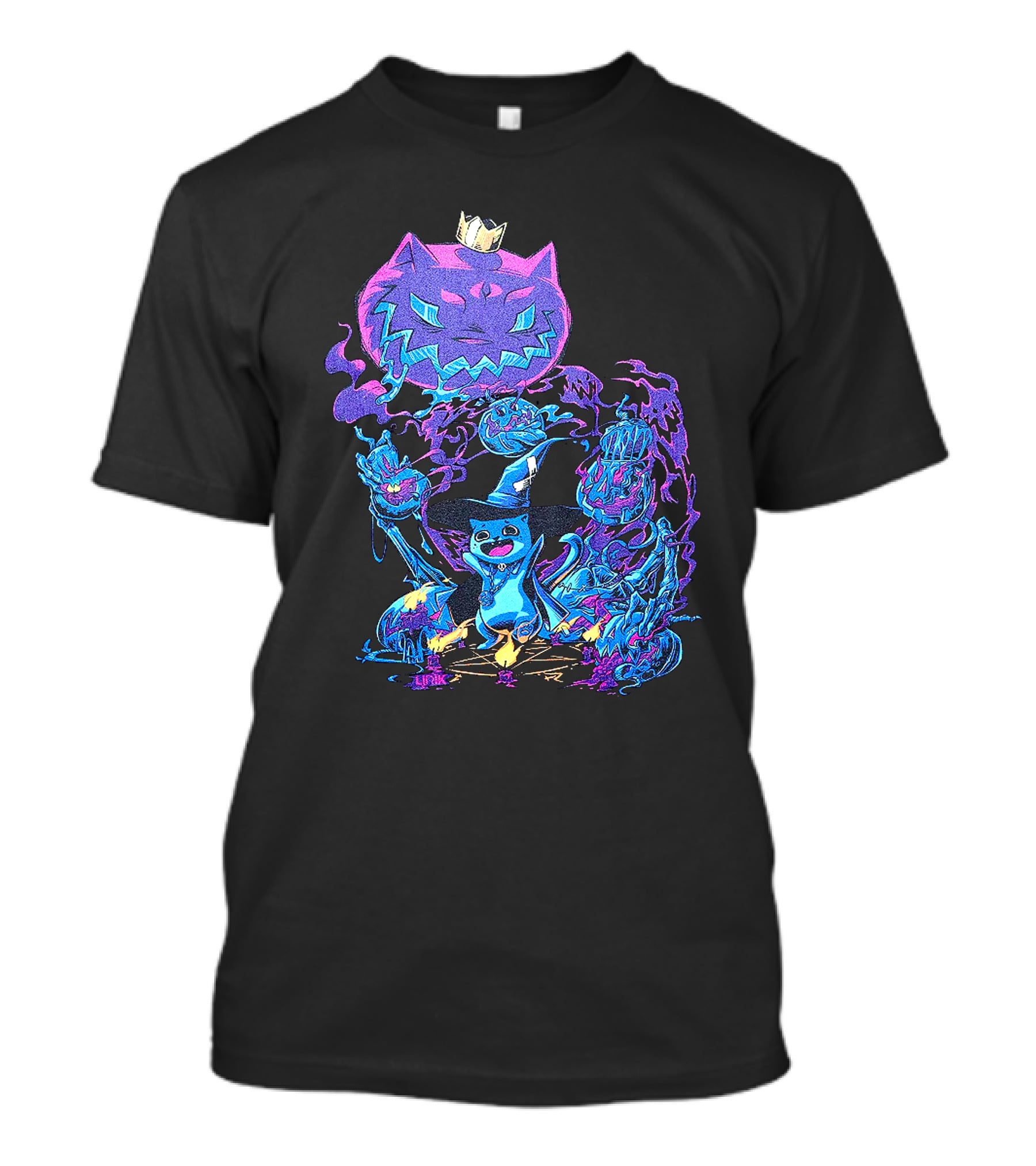 LIRIK HALLOWEEN Cat Wizard With Crown And Glowing Pumpkins T-Shirt